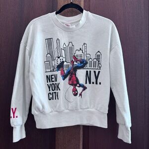 Marvel Spider-Man Isaac Morris New York Graphic Long Sleeve Crew Neck Beige Sz S